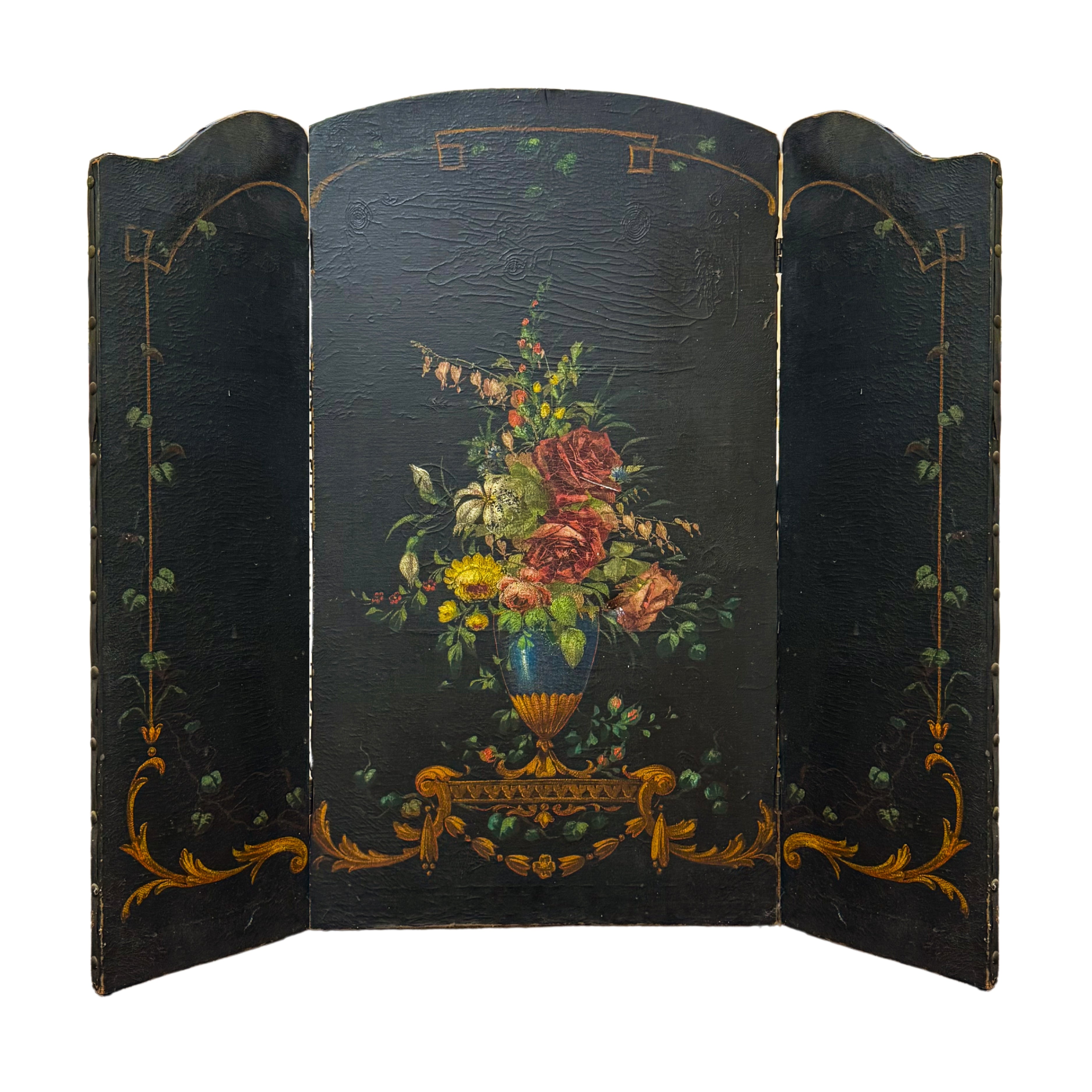 Hand-Painted Floral Folding Screen