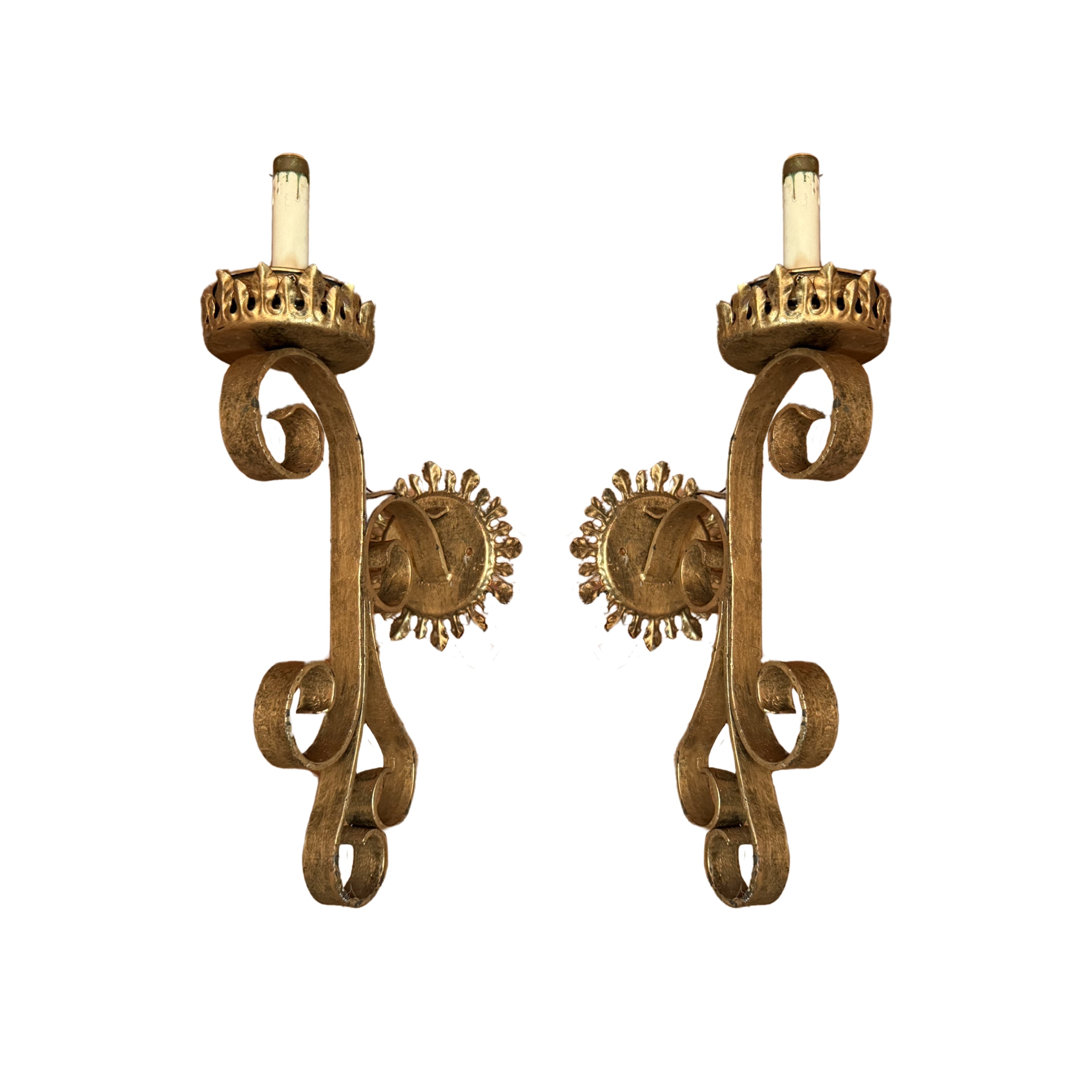 Spanish Revival Gilt Iron Sconces